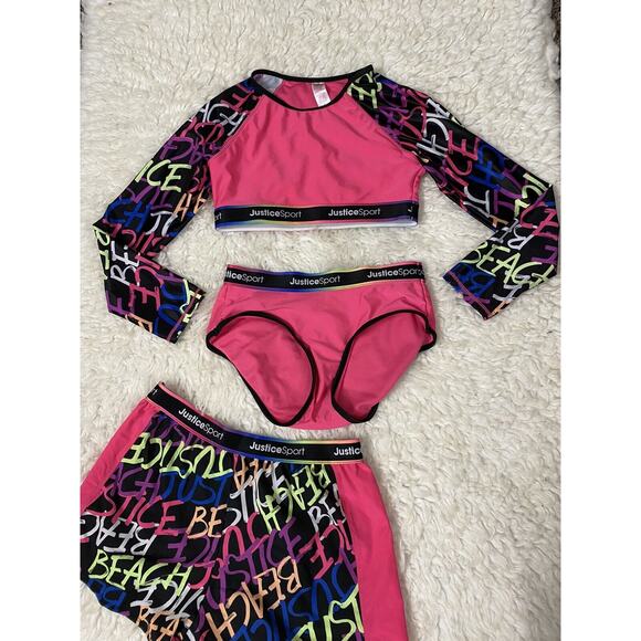 Justice Girl Rash Guard SET 3 Piece Sport Swimsuit UPF 50+ Size L (12/14) - Picture 2 of 7